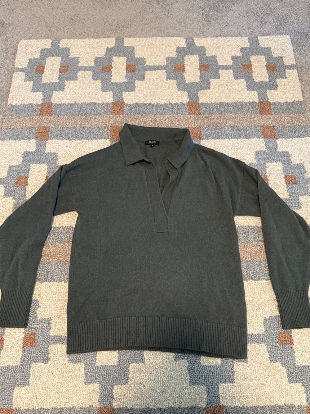 Quince Mongolian Cashmere Polo Sweater Moss Size M